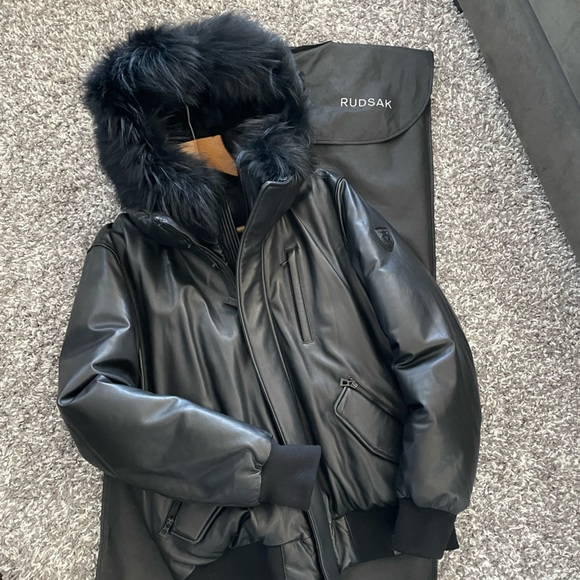 Rudsak Crawley Leather Down Bomber Jacket - Picture 6 of 11